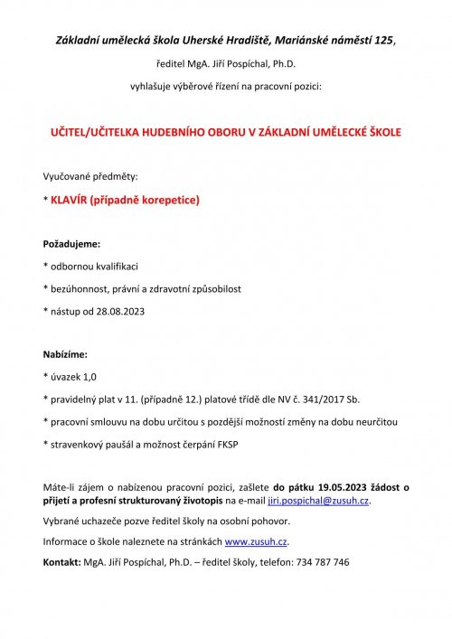 Hledáme nového kolegu/kolegyni do klavírního oddělení